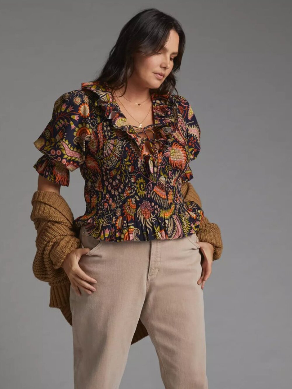 Anthropologie Love the Label Vibrant Smock Blouse Size 2X Boho Romantic Peasant